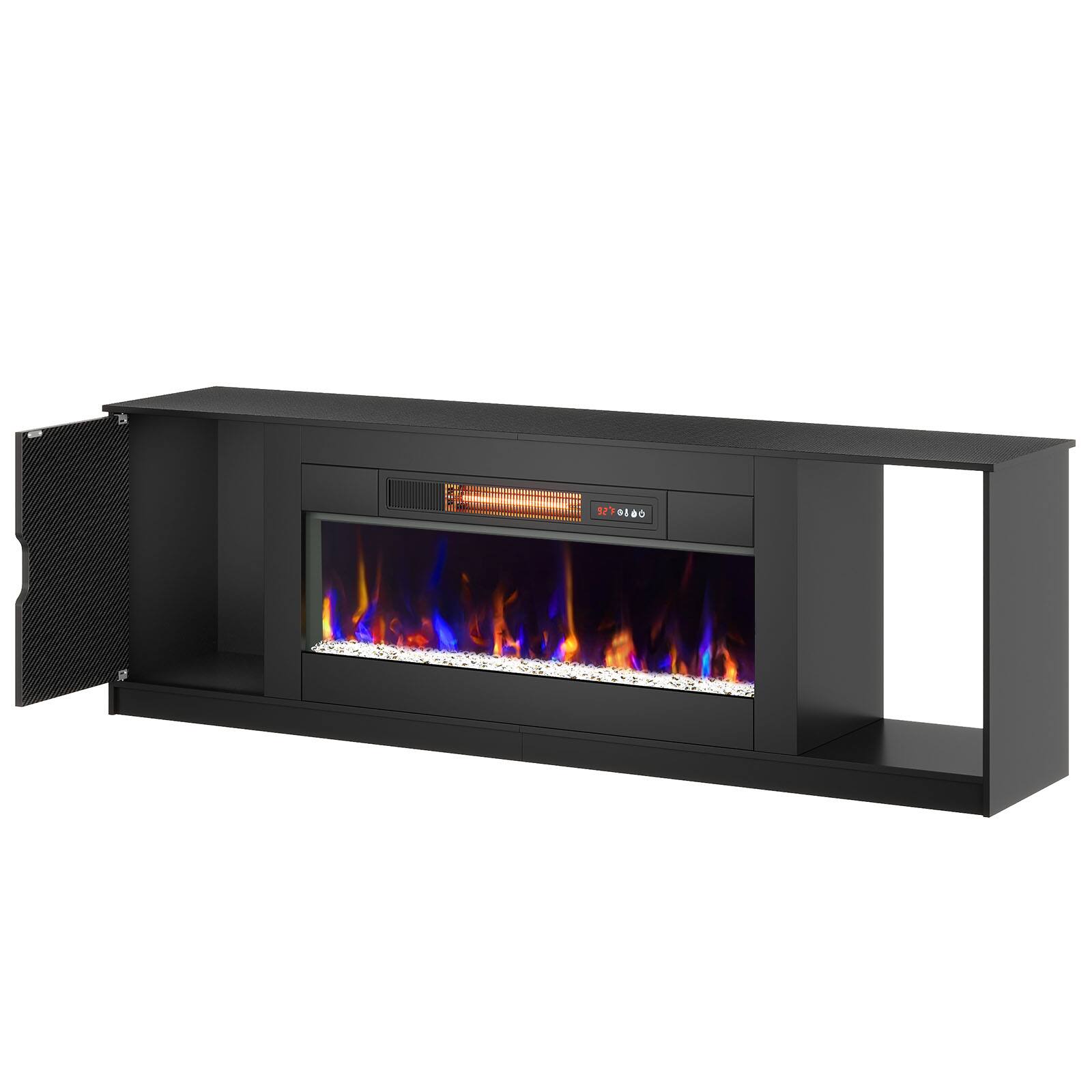 Alt View 5. Bestier - Bestier 70" Gaming TV stand with 36" fireplace cabinets & open storage for TVs up to 75" and PS5 consoles - Black Carbon Fiber.