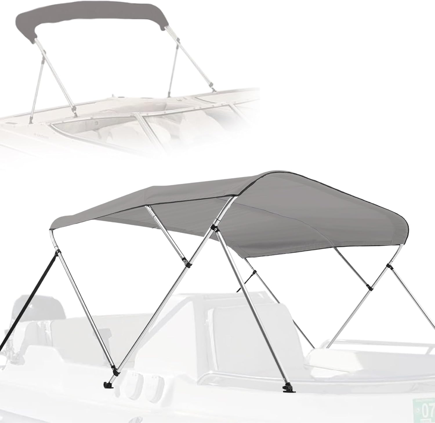 Front. SereneLife - SereneLife Waterproof Boat Bimini Top Cover-61-66'W 4 Bow Bimini Top Canvas Sun Shade Boat Canopy - Grey.