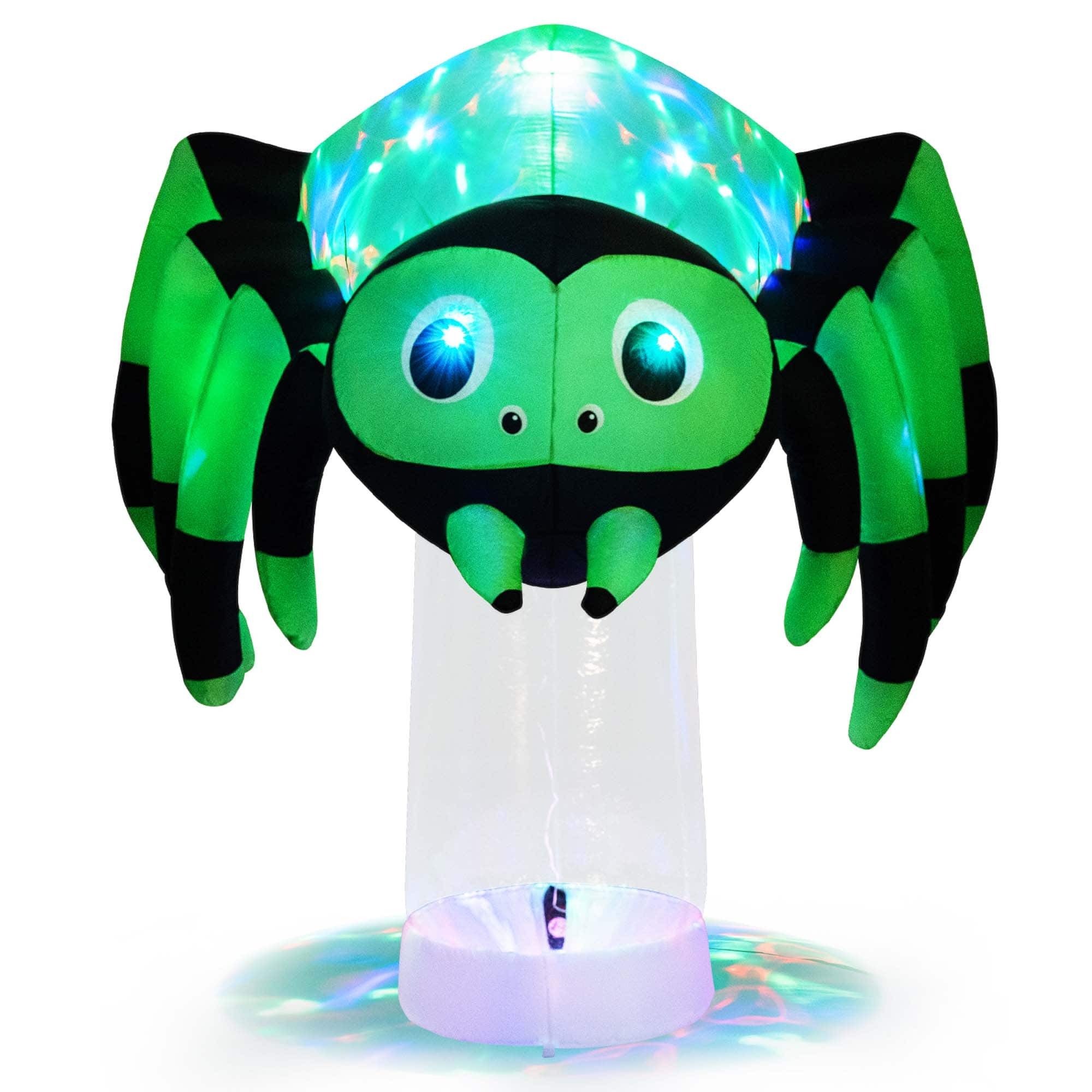 Costway - 6 FT Halloween Inflatable Spider Pre-Lit Floating Spider Decoration w/ 3-Color Rotating Light Blow up Decoration - Green