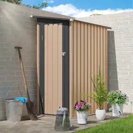 Mondawe - 5 X 3 FT Metal Garden Shed with Side Hinge Door - Black+Brown
