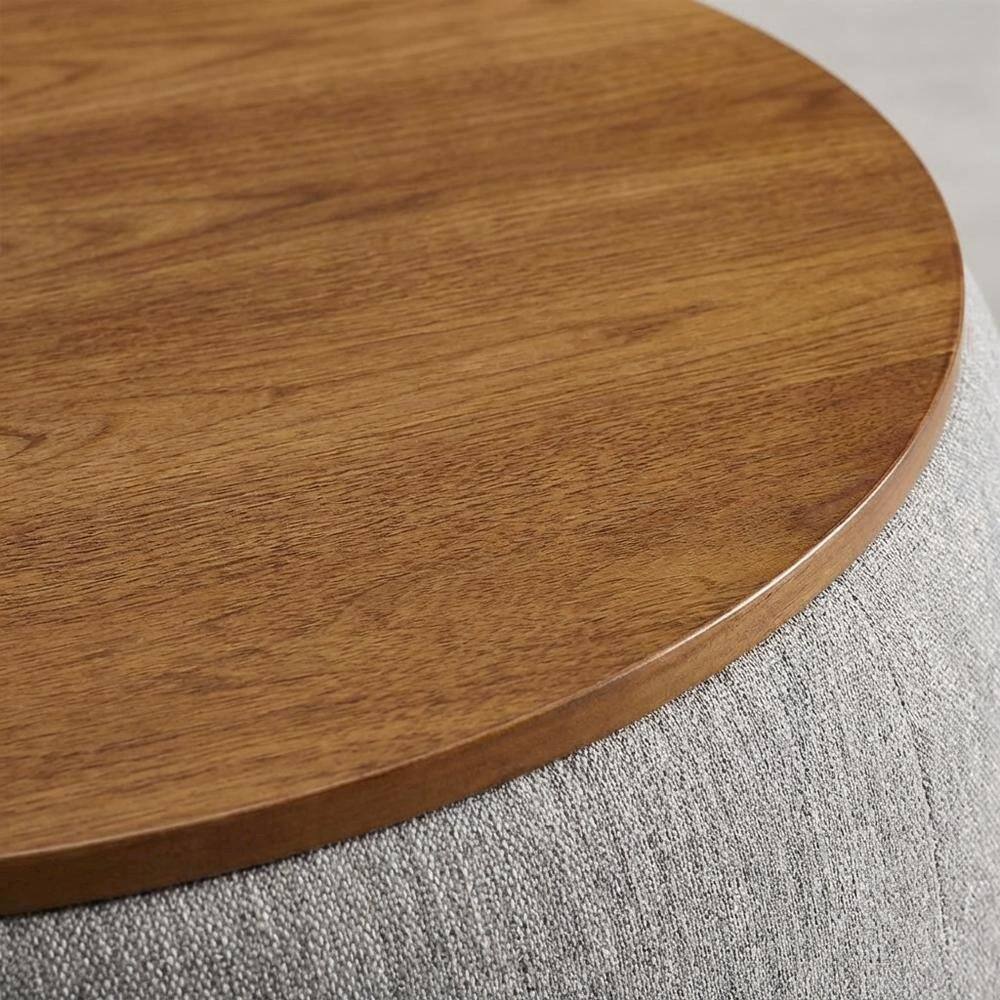 Alt View 1. Outdoor Escape - Woven Heathered Fabric Upholstered Storage Ottoman, Soft Cushion Seat, Durable - Brown.