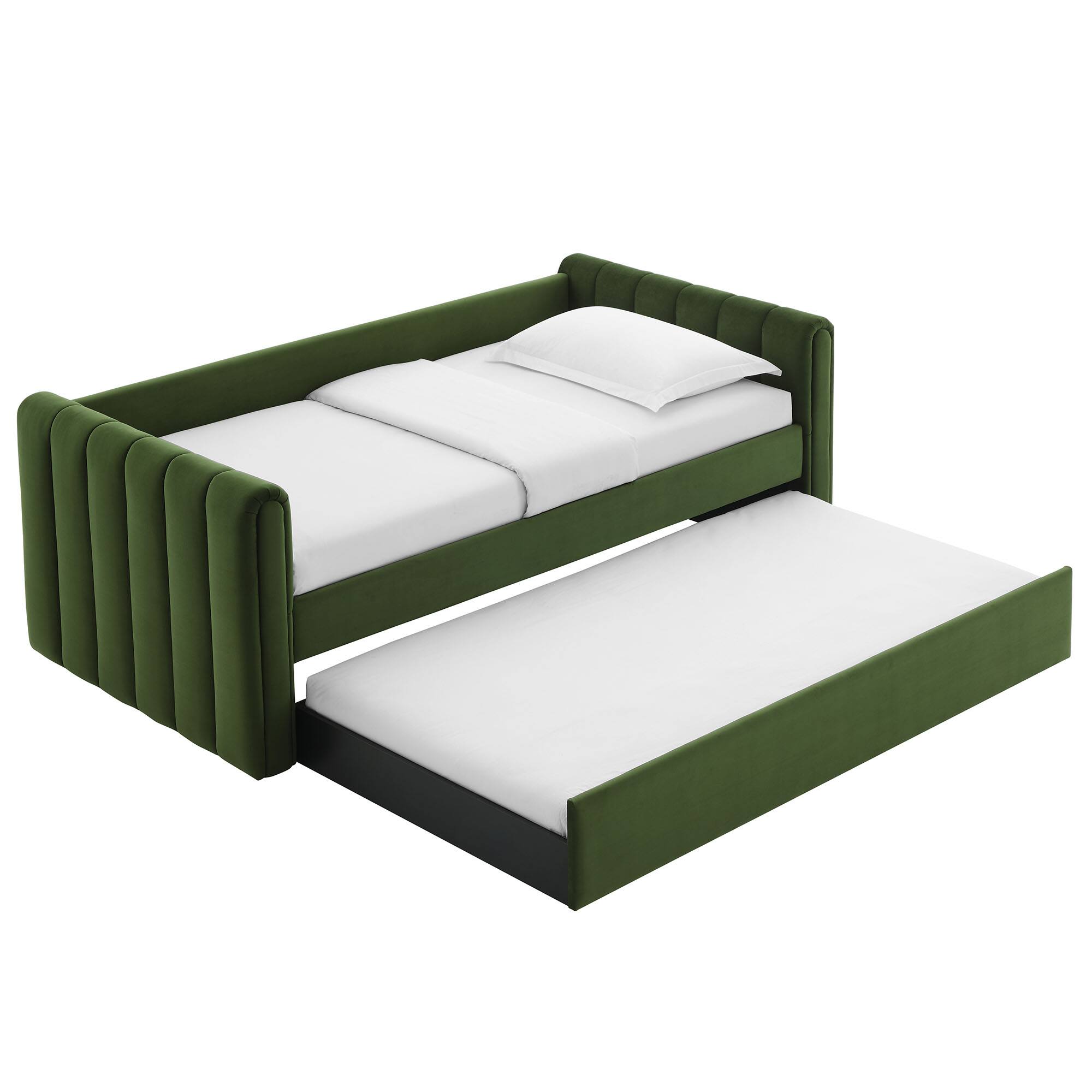 Alt View 4. Modway - Veyla Channel Tufted Performance Velvet Twin Daybed With Trundle by Modway - Moss Green.