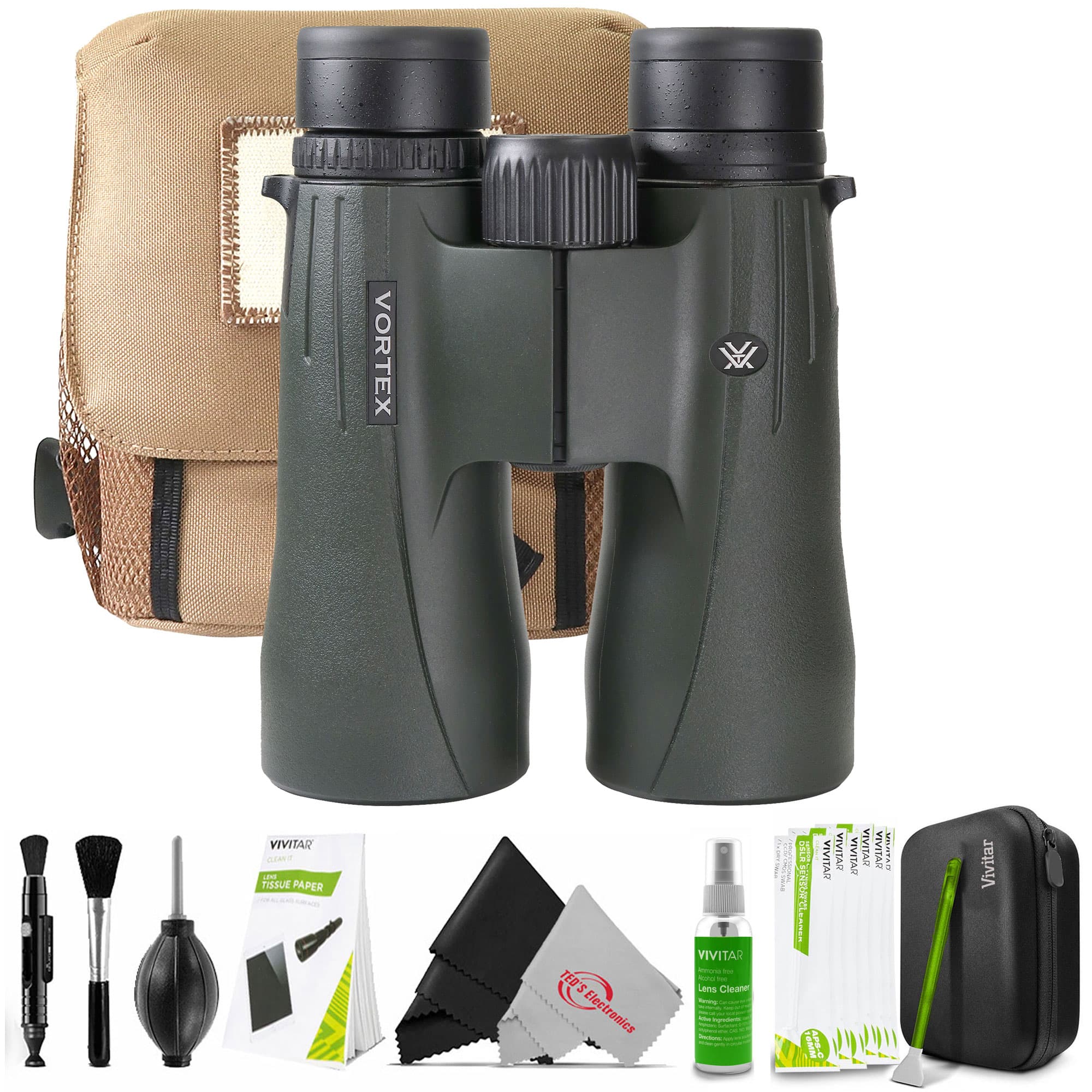 Vortex - 10x50 Viper Roof Prism HD Binoculars V202 Top Professional Cleaning Kit - Green
