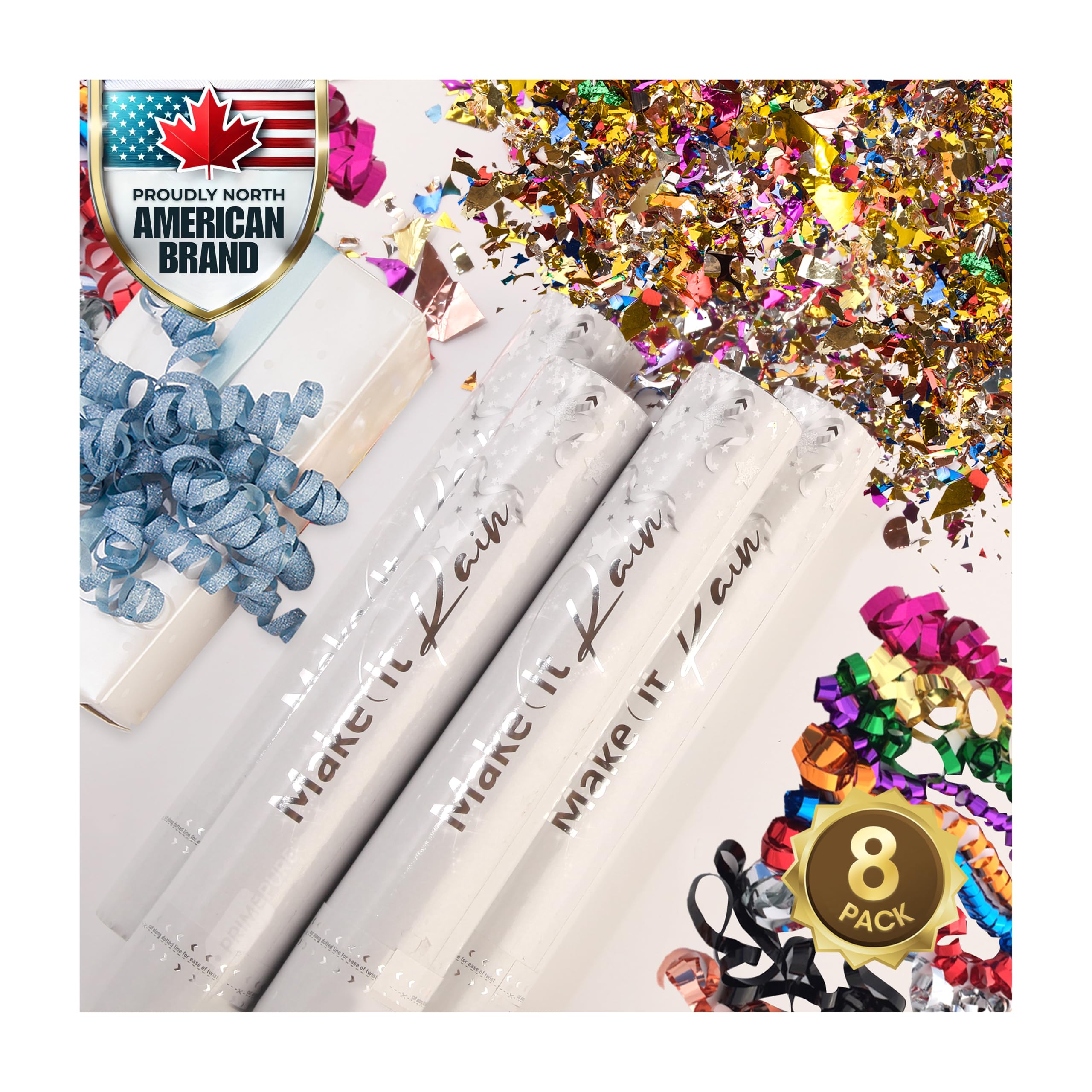 Stylel Star - Confetti Cannon Party Poppers - Shredded Multicolor 2 Pack Cannons Glitter Bomb Shooters For Graduation 2025 Wedding - Multicolor-8 Pack