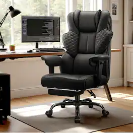 KERDOM - 500lb Big & Tall Ergonomic Executive Office Chair with Footrest, PU Leather Computer Gaming Chair with 4D Lumbar Support - Black