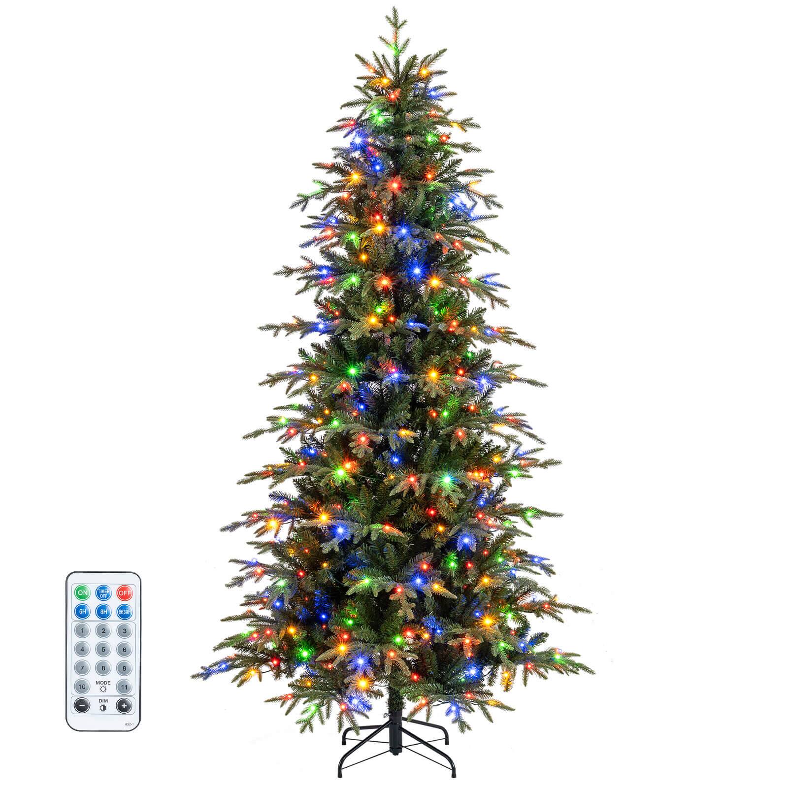 Costway - 7.5 FT Artificial Christmas Tree Pre-Lit Xmas Tree with 1195 Branch Tips - Green