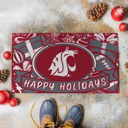 Evergreen Enterprises - Washington State Cougars 28" x 16" Happy Holidays Christmas Turf Door Mat - Multicolor