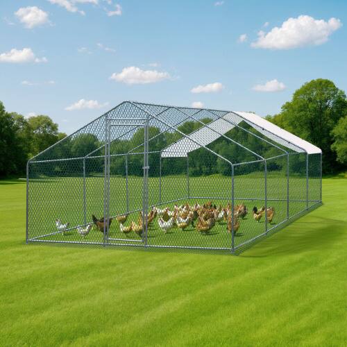 Alt View 7. Winado - 25x10x6.6FT Large Metal Poultry Cage for Chicken Run, Walk-in Chicken Pen with Waterproof Cover for Garden Outdoor Yard - Sliver.