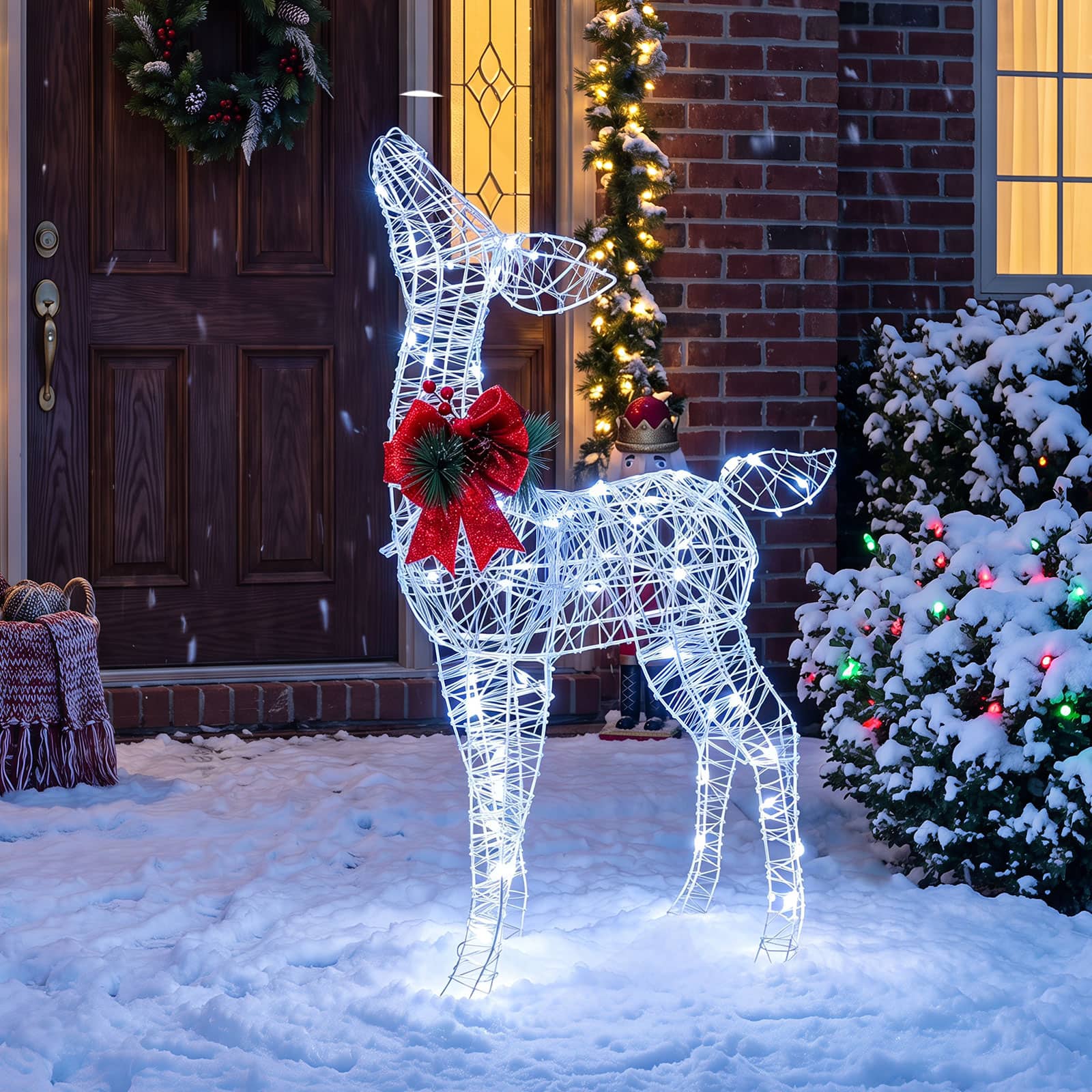 Costway - Lighted Christmas Deer Decorations with 50 Cold LED Lights, Ground Stakes - White