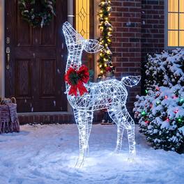 Costway - Lighted Christmas Deer Decorations with 50 Cold LED Lights, Ground Stakes - White