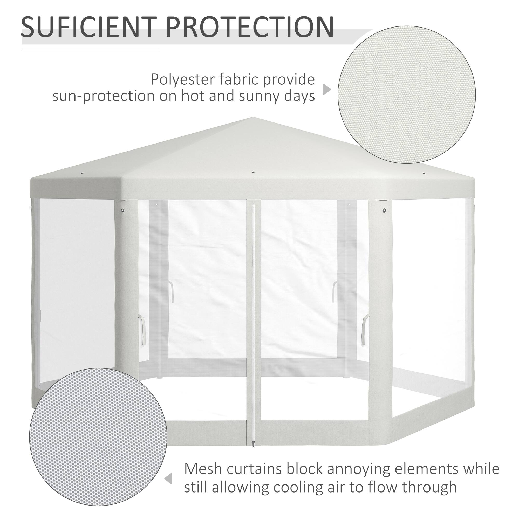 SUFICIENT PROTECTION

Polyester fabric provide sun-protection on hot and sunny days

Mesh curtains block annoying elements while still allowing cooling air to flow through
