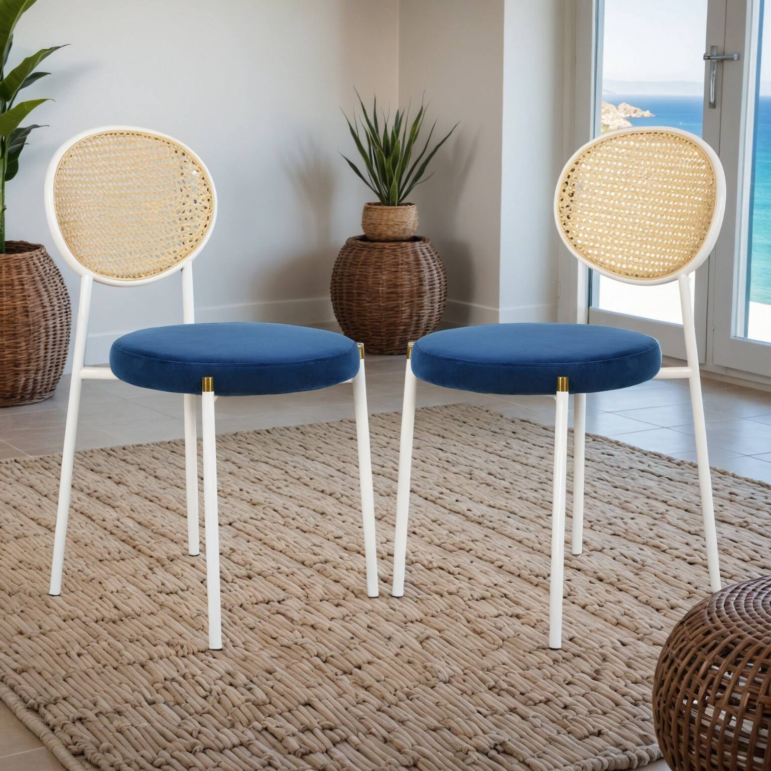 Angle. LeisureMod - Euston 2-PCS Contemporary Accent Dining Chair with Velvet Cushion Seat & Rust-Resistant Metal Frame - Navy Blue.