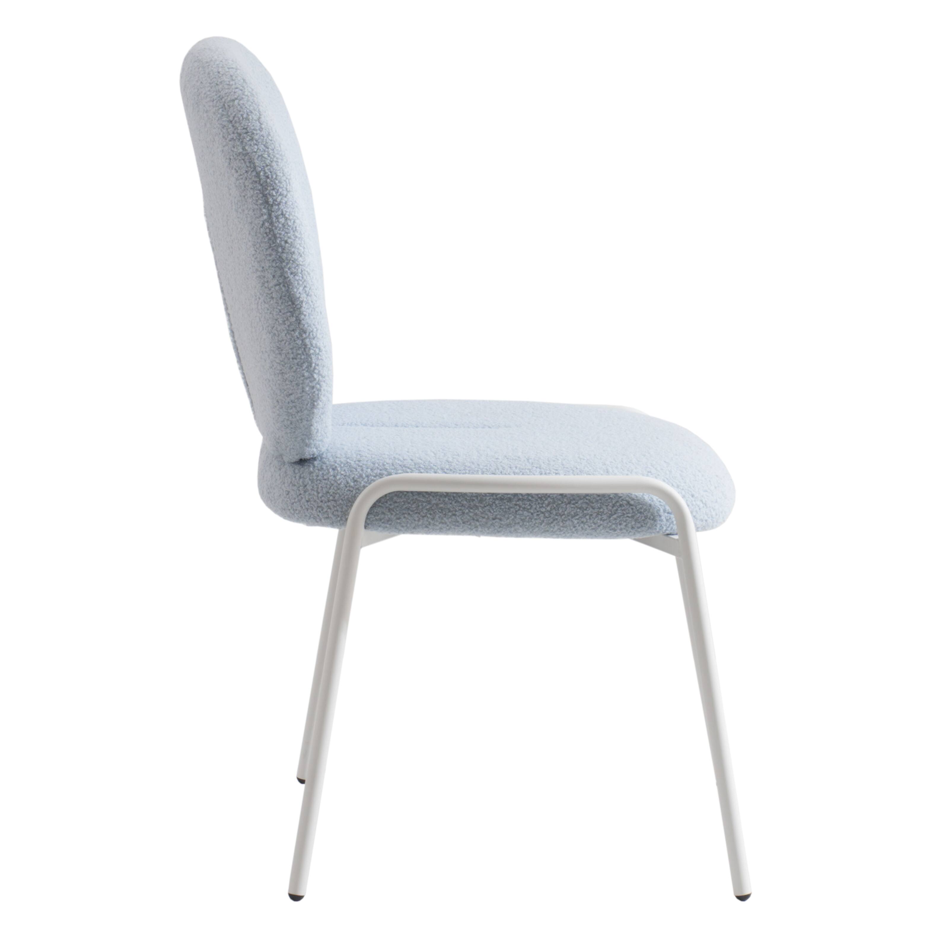 Alt View 1. LeisureMod - Celestial Luxury Boucle Dining Chair, Modern Curved Back Accent Side Chair - Textured Teddy Fabric - Blue.