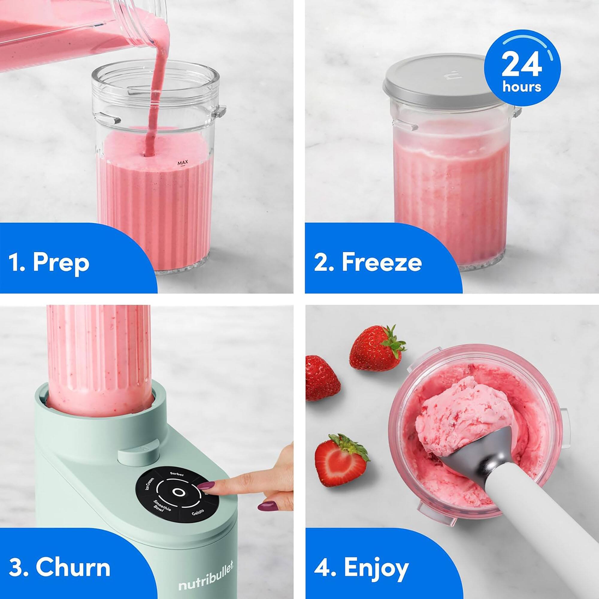 24 hours MAX

1. Prep
2. Freeze
3. Churn nutribullet
4. Enjoy