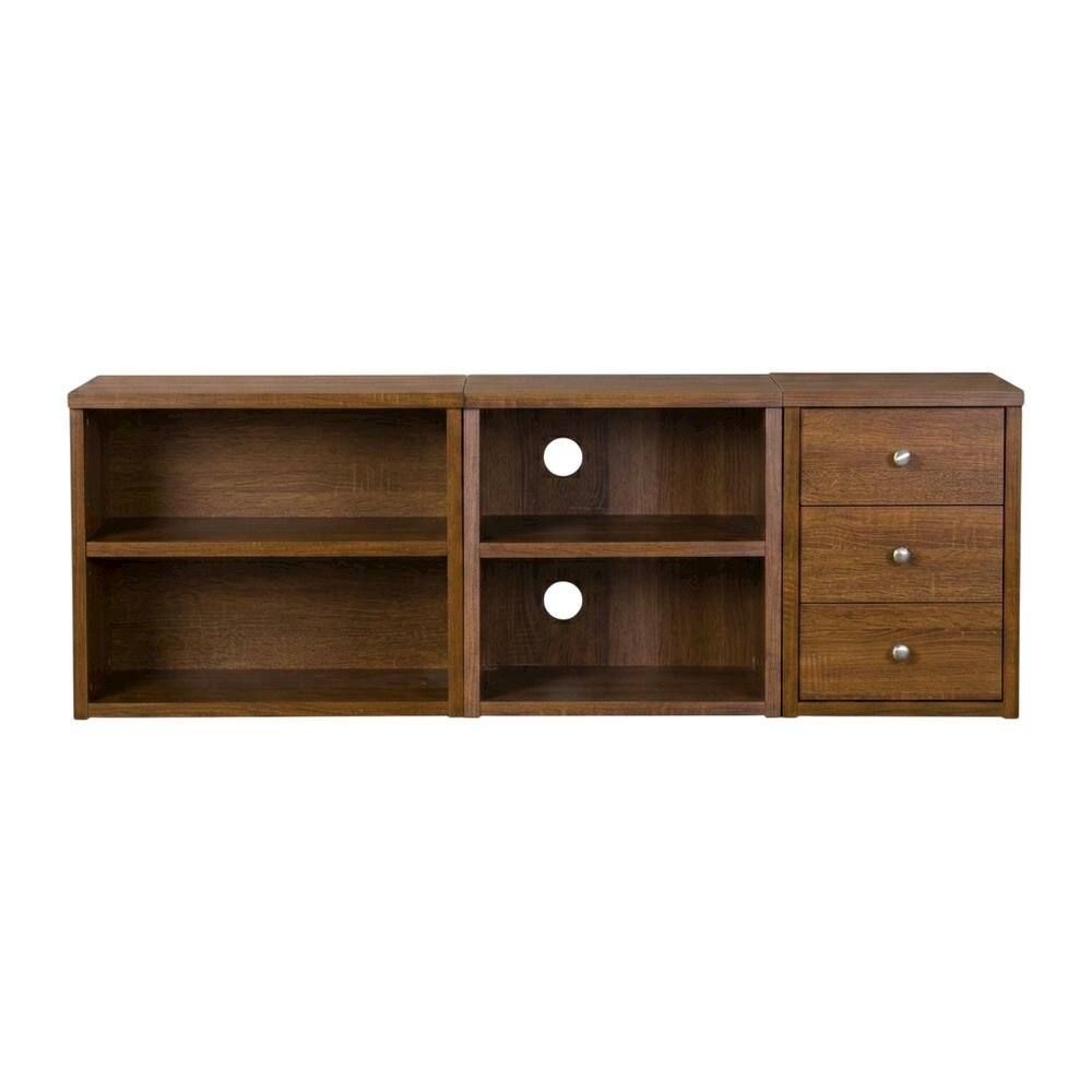 Alt View 3. FurniFact - Wooden TV Stand with Open Shelves in Warm Walnut Finish for Modern Living Room - Gray.
