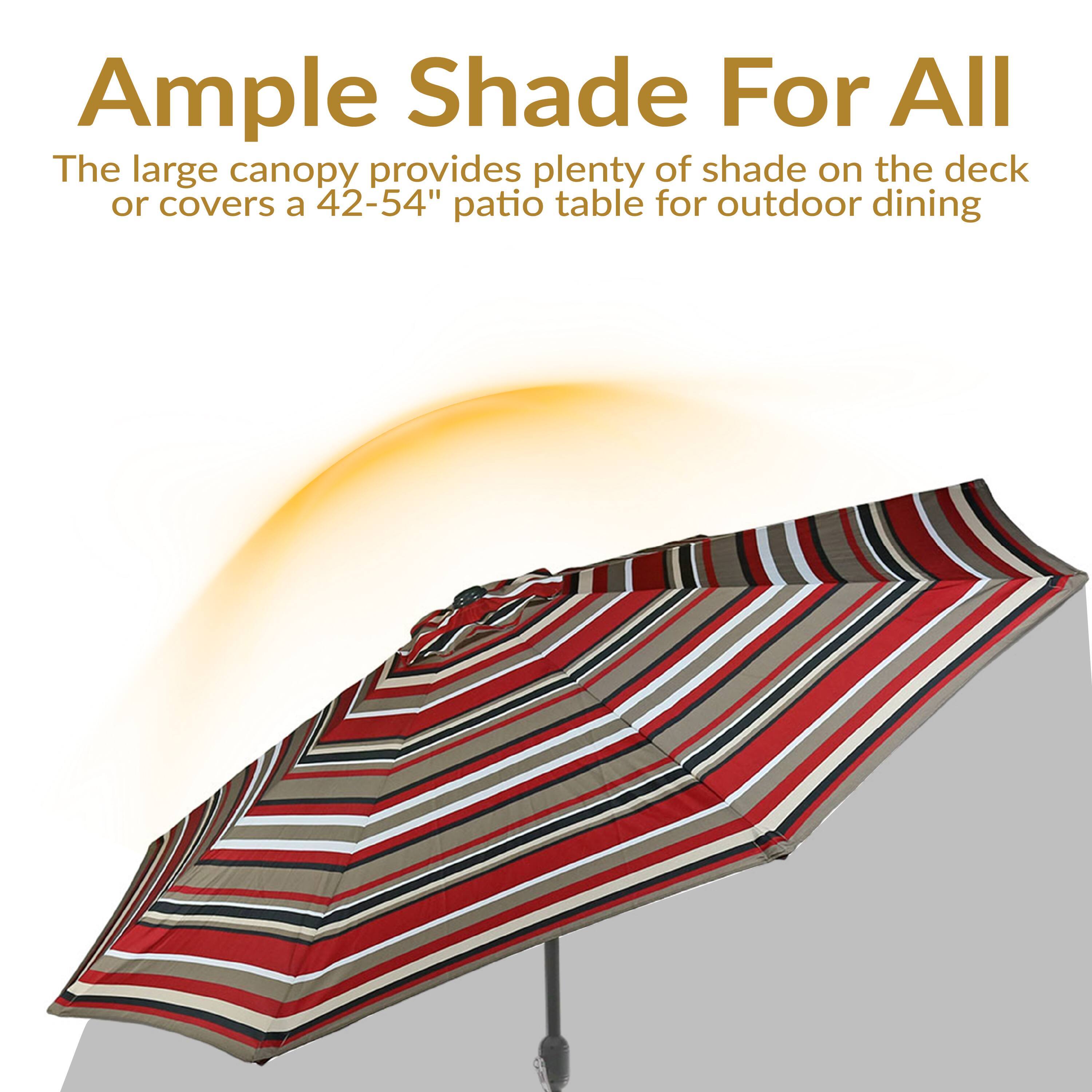 Ample Shade For All

The large canopy provides plenty of shade on the deck or covers a 42-54" patio table for outdoor dining