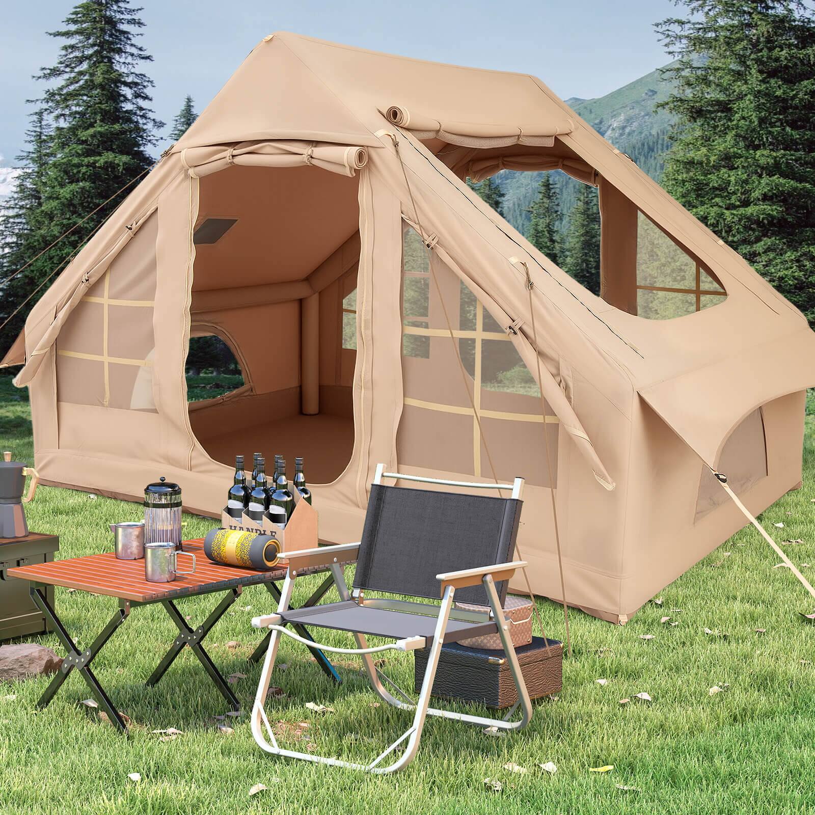 Alt View 1. Costway - Costway 4-6 People Inflatable Tent with 4 Mesh Screen Windows 2 Doors Skylight Carrying Bag - Beige.