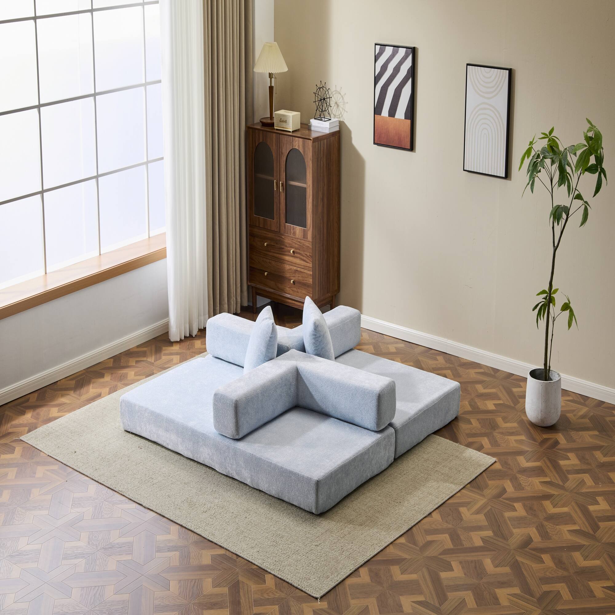 Angle. Boyel Living - Convertible Memory Foam Floor Sofa Bed - Light Blue.