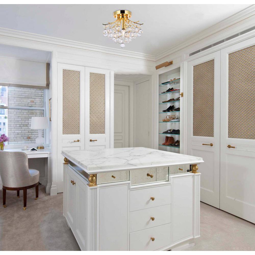 Angle. Elegant Lighting - Toureg 3 light Gold Flush Mount Clear Royal Cut Crystal - Gold.