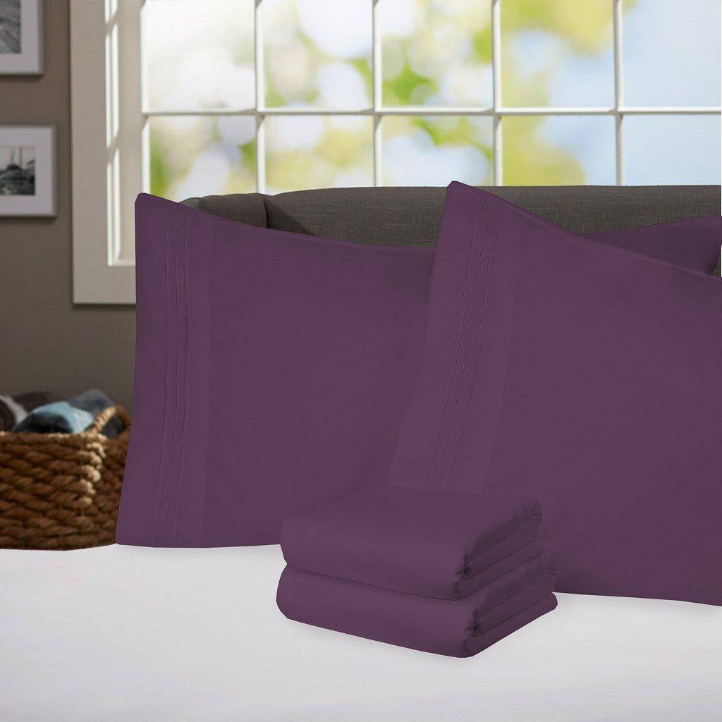 Front. Paradigms Interiors - 1800 Series Bed Sheet Set Egyptian Quality Deep Pocket - - Purple-Queen.