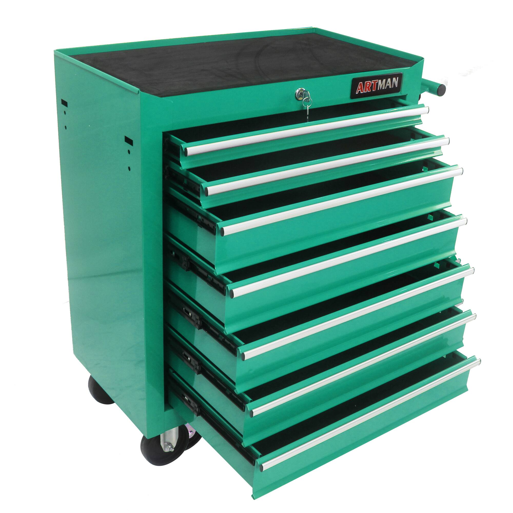 Angle. APRILSOUL - 7 DRAWERS MULTIFUNCTIONAL TOOL CART WITH WHEELS-GREEN - Green.