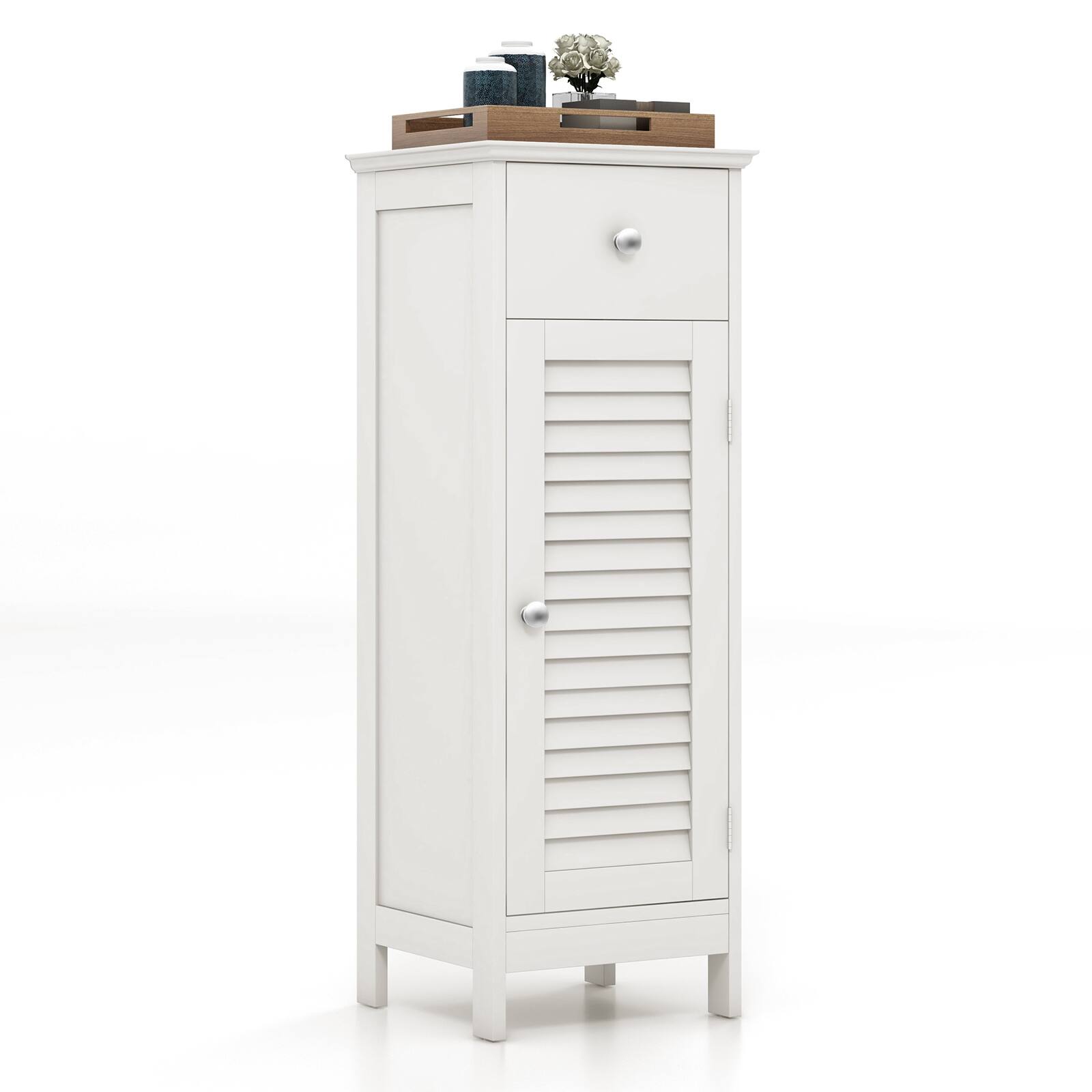 Ecooso - Woodern Bathroom Floor Storage Cabinet with Drawer and Shutter Door - White