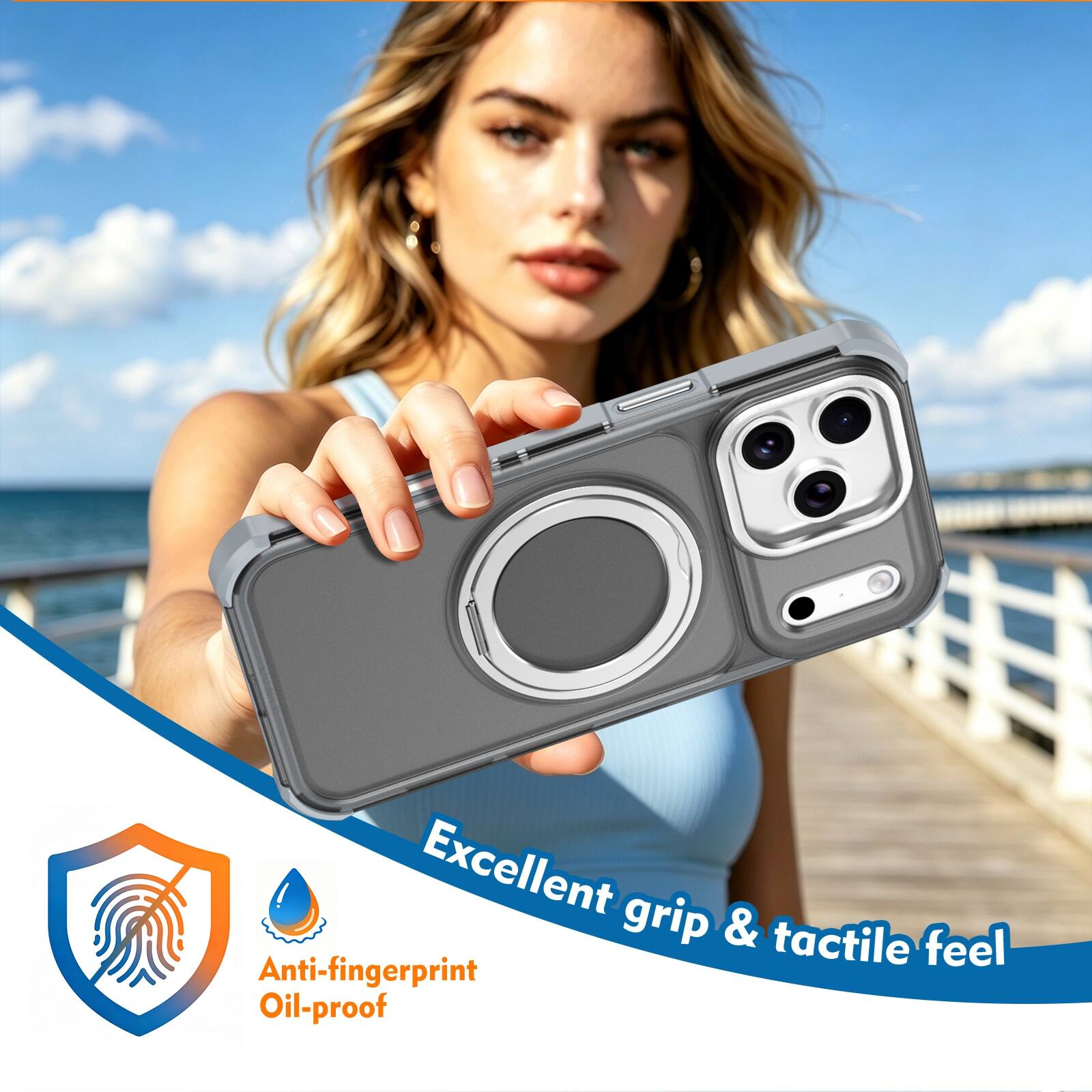 Excellent grip & tactile feel  
Anti-fingerprint  
Oil-proof