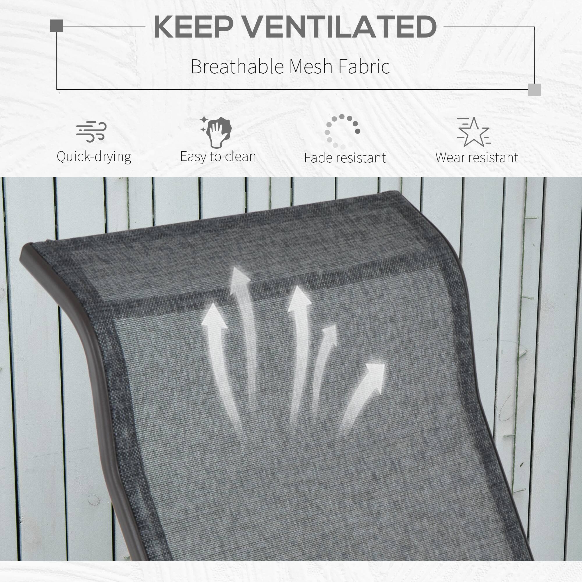 KEEP VENTILATED  
Breathable Mesh Fabric  

- Quick-drying  
- Easy to clean  
- Fade resistant  
- Wear resistant