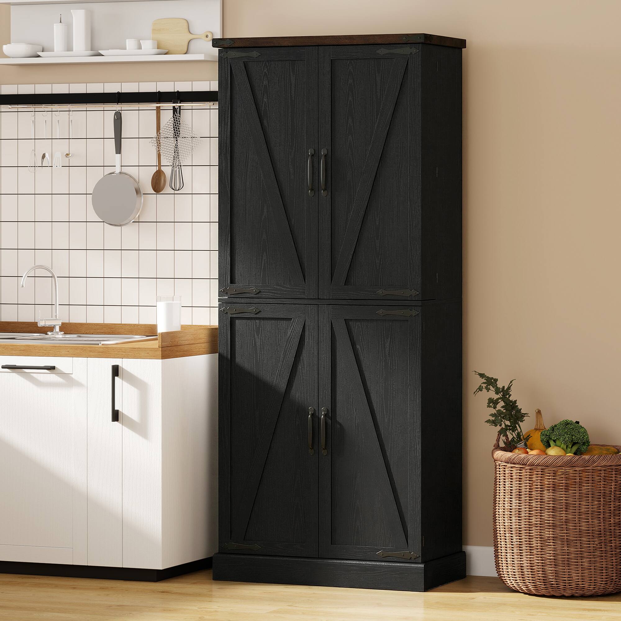 Alt View 1. Homcom - Tall Kitchen Pantry Cabinet - Black.