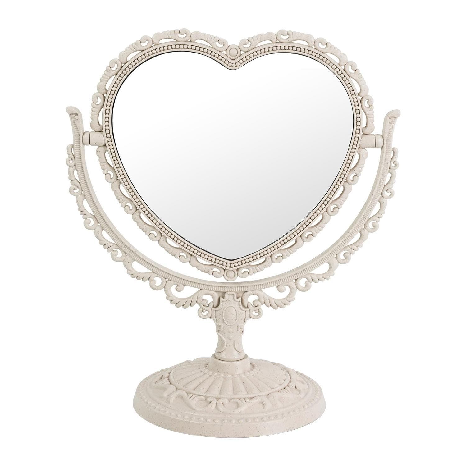 Pacoar Cade - Heart Mirror For Desk Cute Coquette Room Decor Small With Stand Vanity & Bathroom Double sided Rotating Makeup Table - Beige