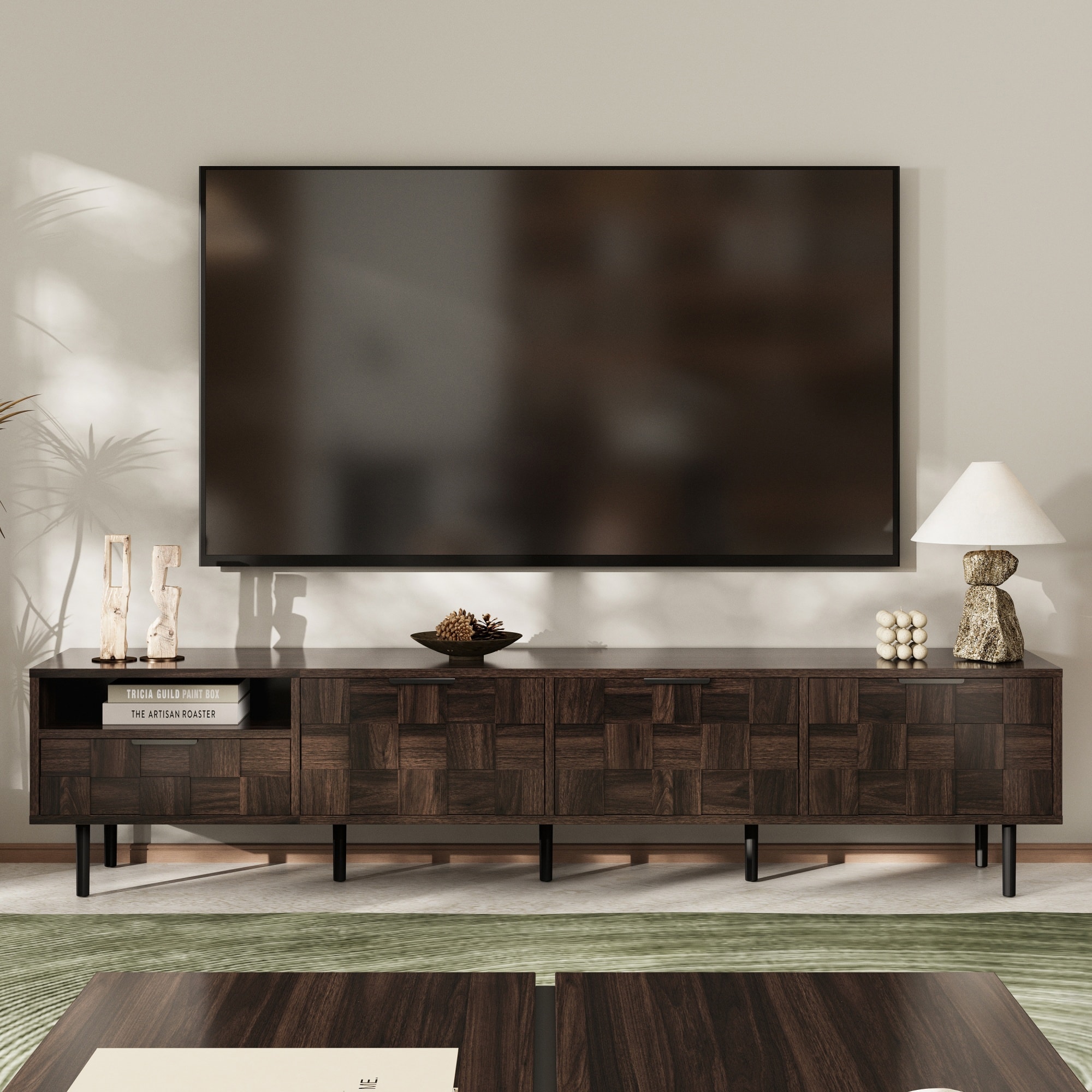 Spaco - 78 " Modern TV Stand for 65+ Inch TVs, TV Console with Storage Cabinets for Living Room, Entertainment Center - Walnut