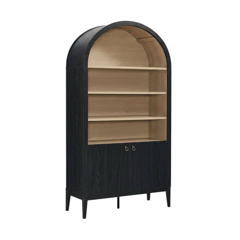 Back. FurniFact - Black tall storage display cabinet with arched design and spacious shelves - Black.