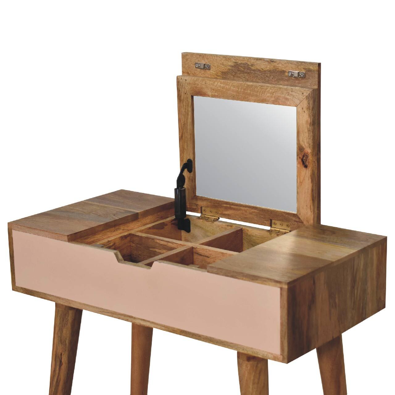 Alt View 3. Artisan Furniture - Artisan Furniture Solid Wood Mini Pink Dressing Table, 4 Storage Compartments with Mirror - oak-ish.