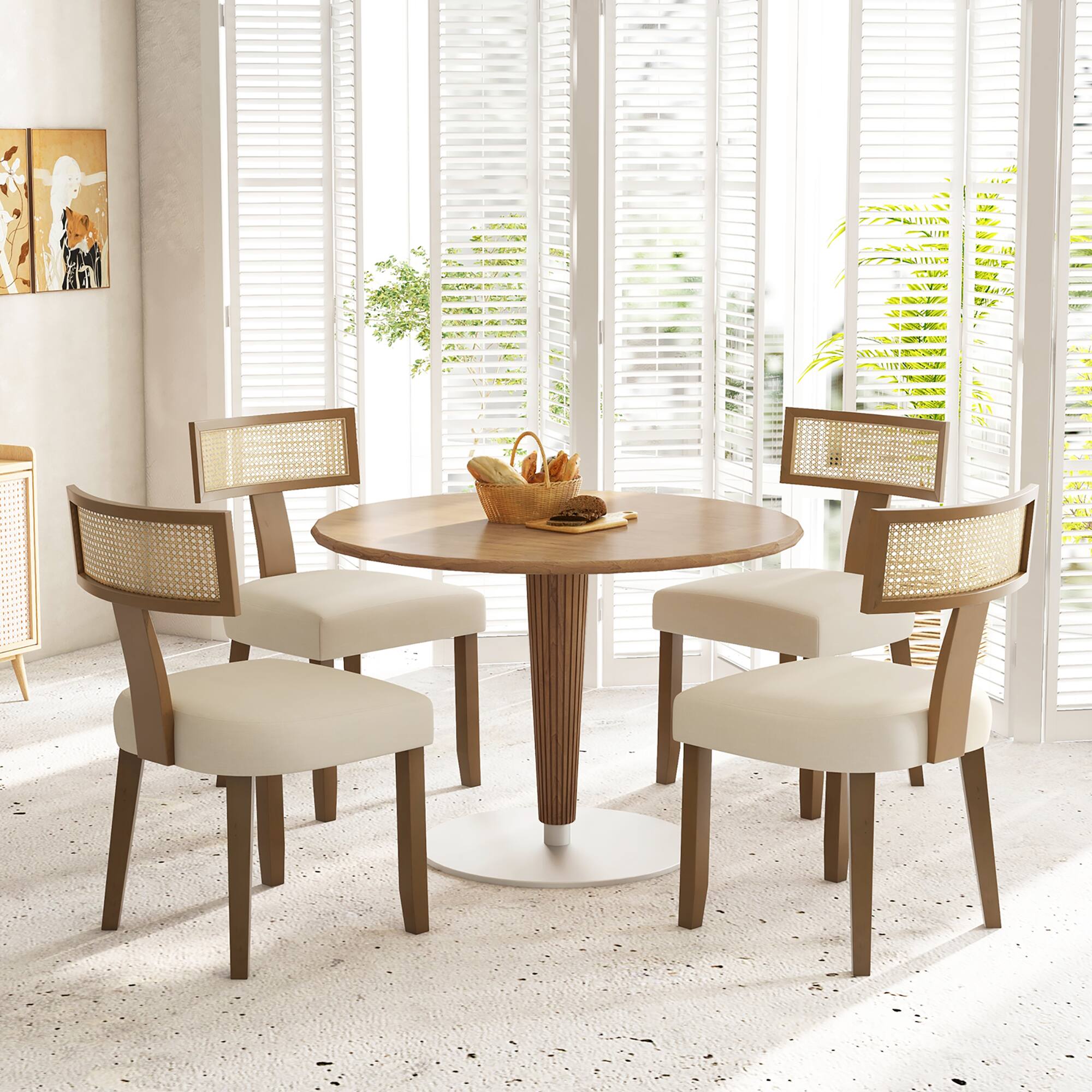 Alt View 1. Gymax - Gymax Set of 4 Dining Chairs Armless Side Chairs w/ Curved Rattan Backrest for Kitchens - Beige, Natural.