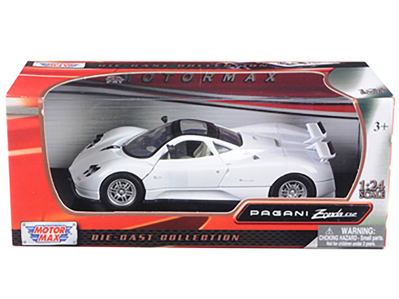 MOTOR MAX  
1:24 SCALE  
PAGANI Zonda CIE  
DIE-CAST COLLECTION  

WARNING: CHOKING HAZARD - Small parts. Not for children under 3 years.  

3+