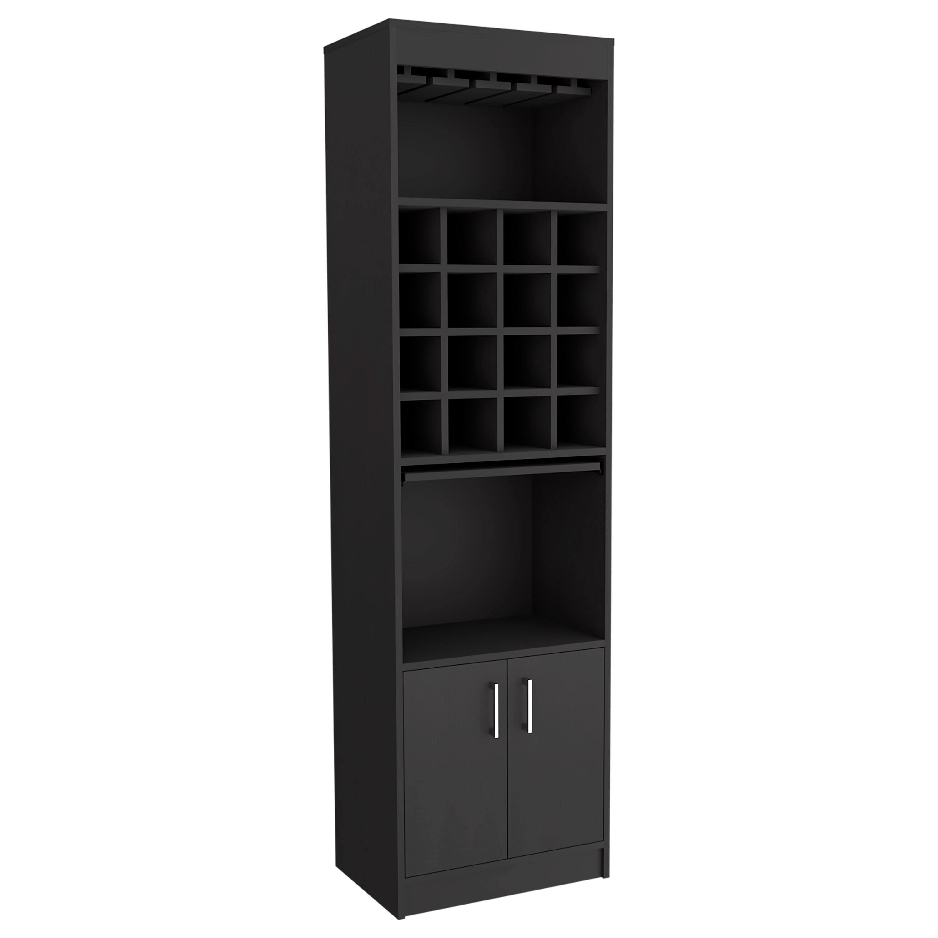 Back. TinyHomie - Kava Bar Cabinet 16 Built-in Wine Rack Two Door Cabinet Two Shelves Black.