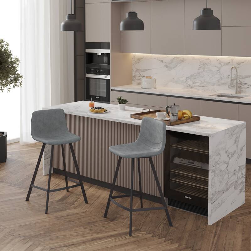 LeisureMod Elland Counter Stool, Modern Upholstered Leather Counter ...