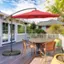 Alt View 4. Costway - 10 FT Patio Offset Umbrella w/8 Ribs Cross Base Tilt - Red.