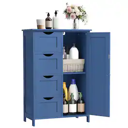 Songmics Home - Storage Cabinet with Drawers, Freestanding Floor Cabinet with Door, 11.8 x 21.7 x 32.3 Inches, Adjustable Shelf - Bijou Blue