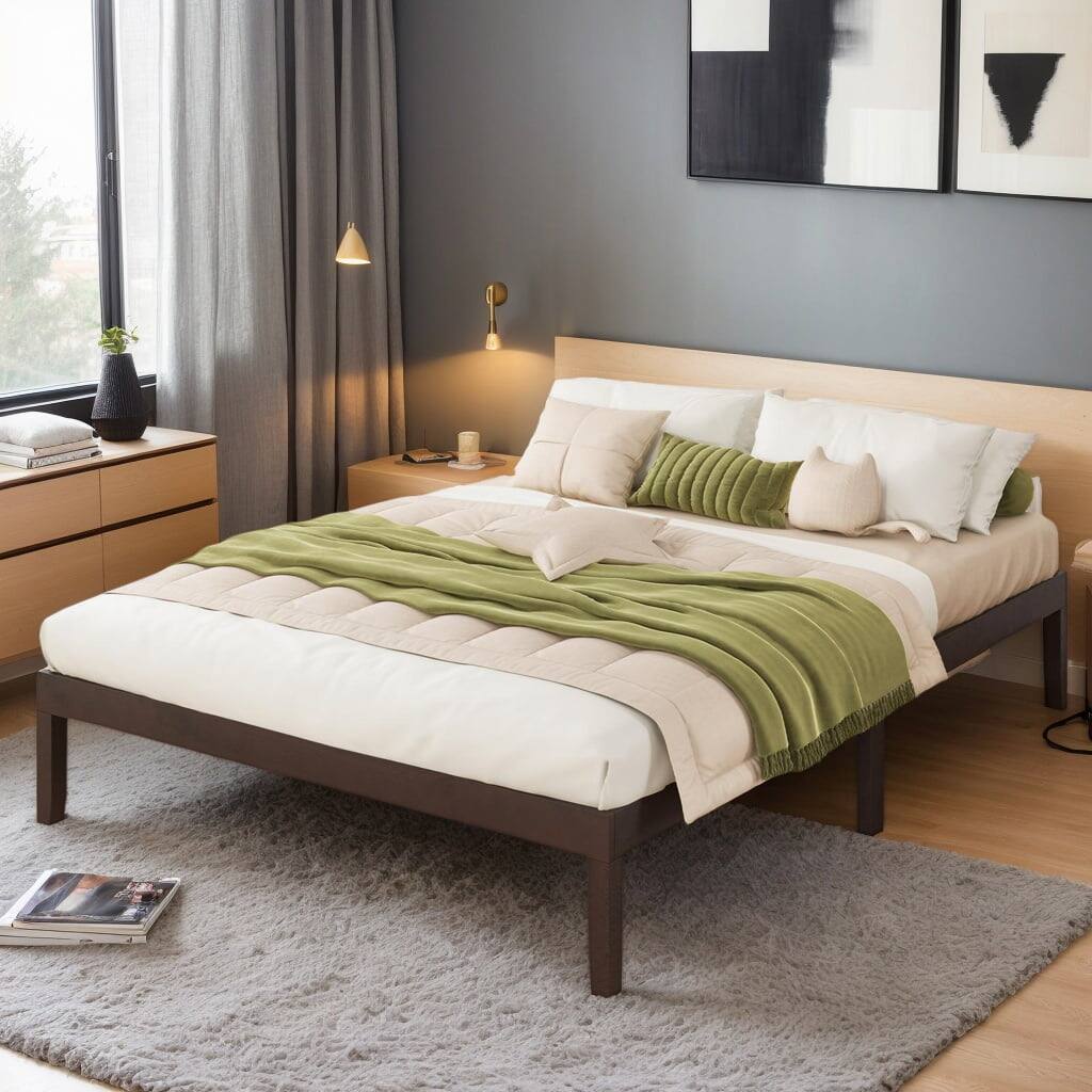 Kadyn - Platform Bed Frame, Bedroom Bed Frame,Full Size Wood Bed Frame with Wooden Slats Support and Rubber Wood Legs-Espresso - Brown