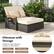 The image features an outdoor patio set that includes a storage ottoman, a coffee table, and a footrest. The storage ottoman is perfect for storing the ottoman cushion or other items, and it also has a storage box to keep things organized. The coffee table is a convenient place to put drinks or snacks, and the footrest provides extra comfort while sitting. The patio set is designed to be both functional and stylish, making it an ideal addition to any outdoor space.