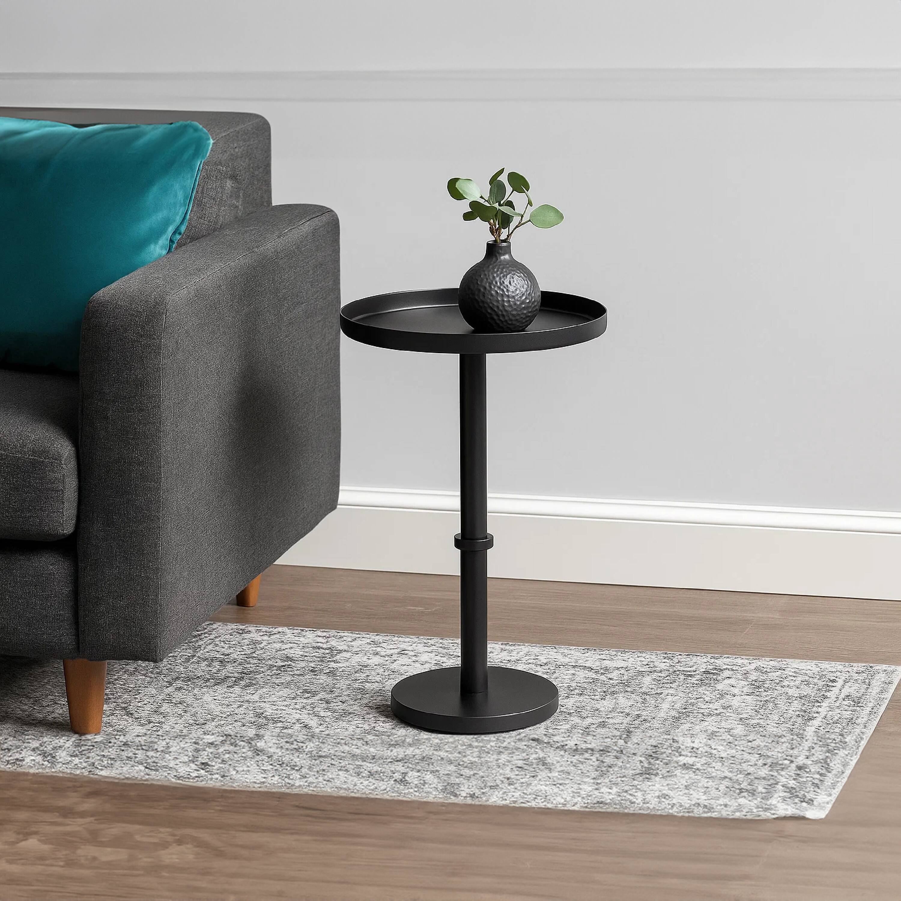 Alt View 9. Manhattan Lane - Ara 12 Inch Side End Table, Vintage Sleek Pillar Base, Round Tray Top - Black.