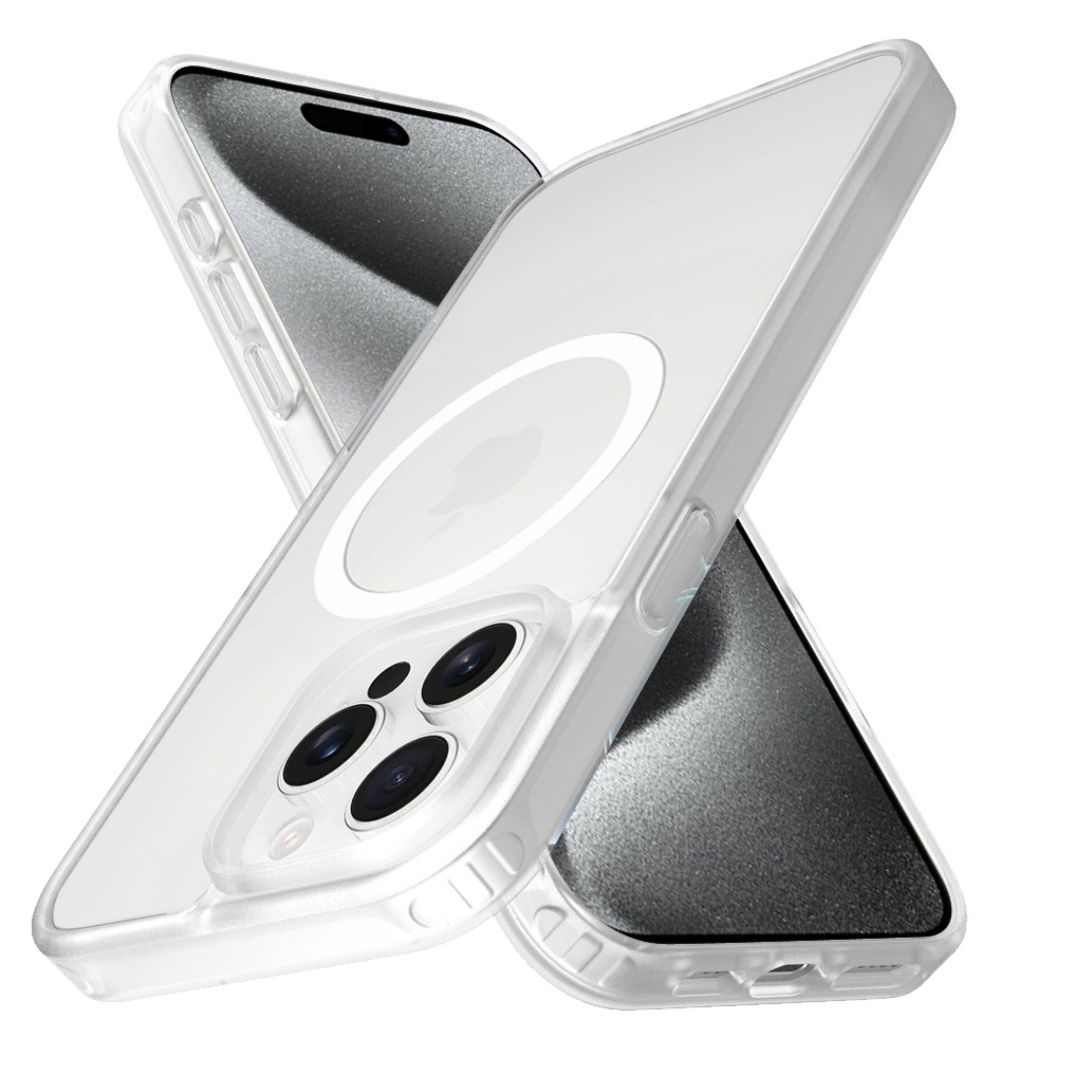 Left. Kitcheniva - Soft Translucent Magnetic Circle Phone Case With 2 Pcs Tempered Glass For iPhone 15 Pro Max Clear - Clear.
