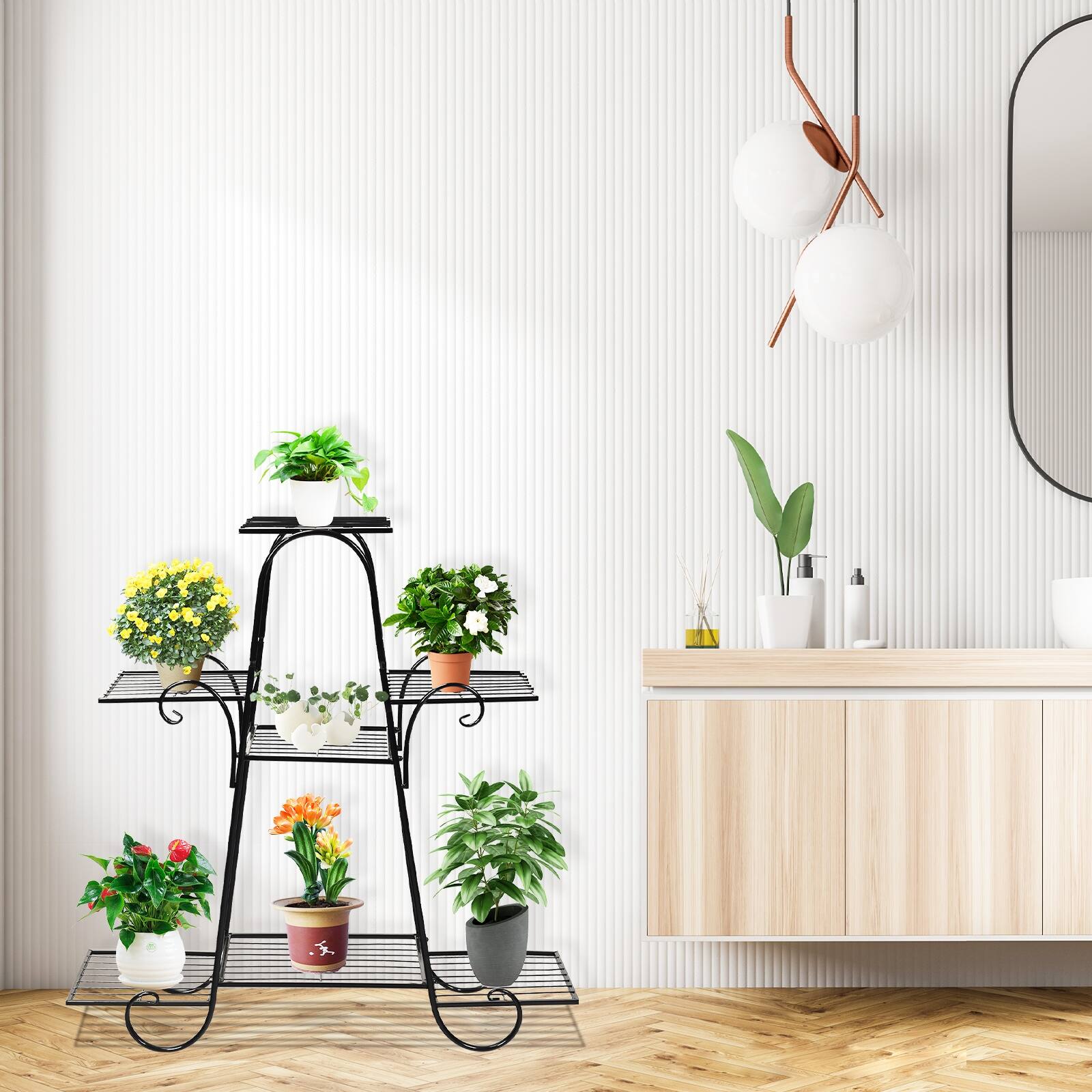 Alt View 2. SlickBlue - 7-Tier Metal Garden Plant Stand for Flower Pots, Herbs, and Decorative Plants - Black.