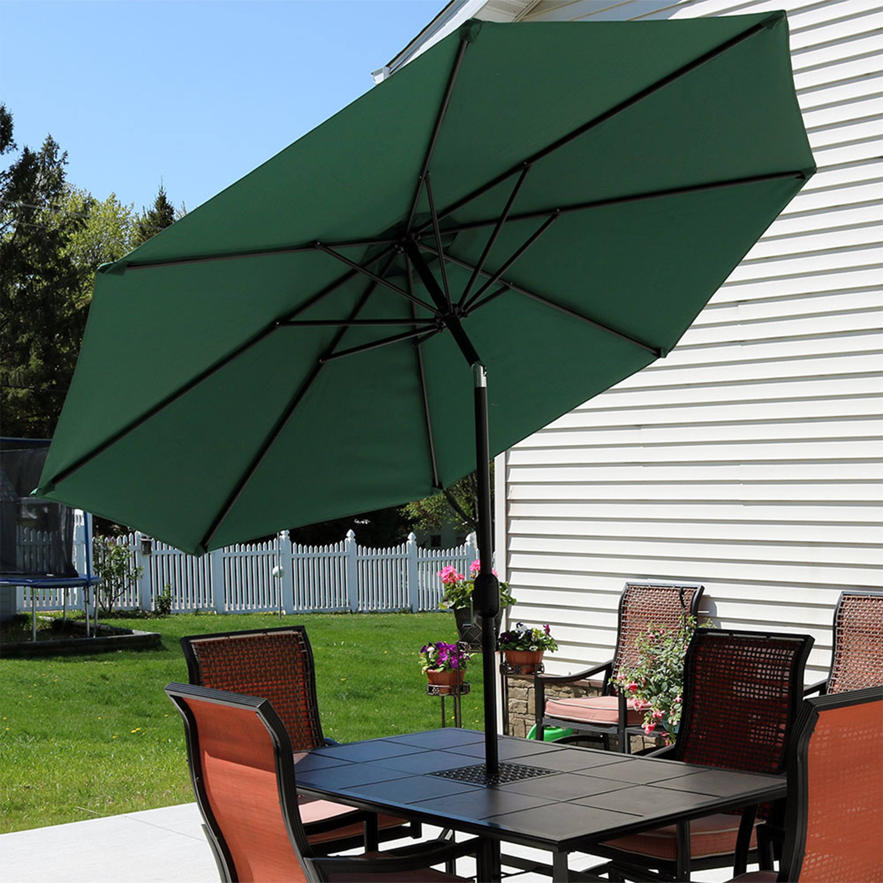 Alt View 1. Sunnydaze - 9 ft Aluminum Patio Umbrella with Tilt and Crank - Green.