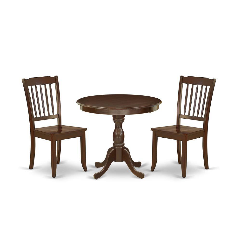 Alt View 3. East West Furniture - AMDA3-MAH-W 3 Piece Dinette Set - 1 Modern Kitchen Table and 2 Mahogany Dining Room Chairs - Mahogany Finish - Mahogany.