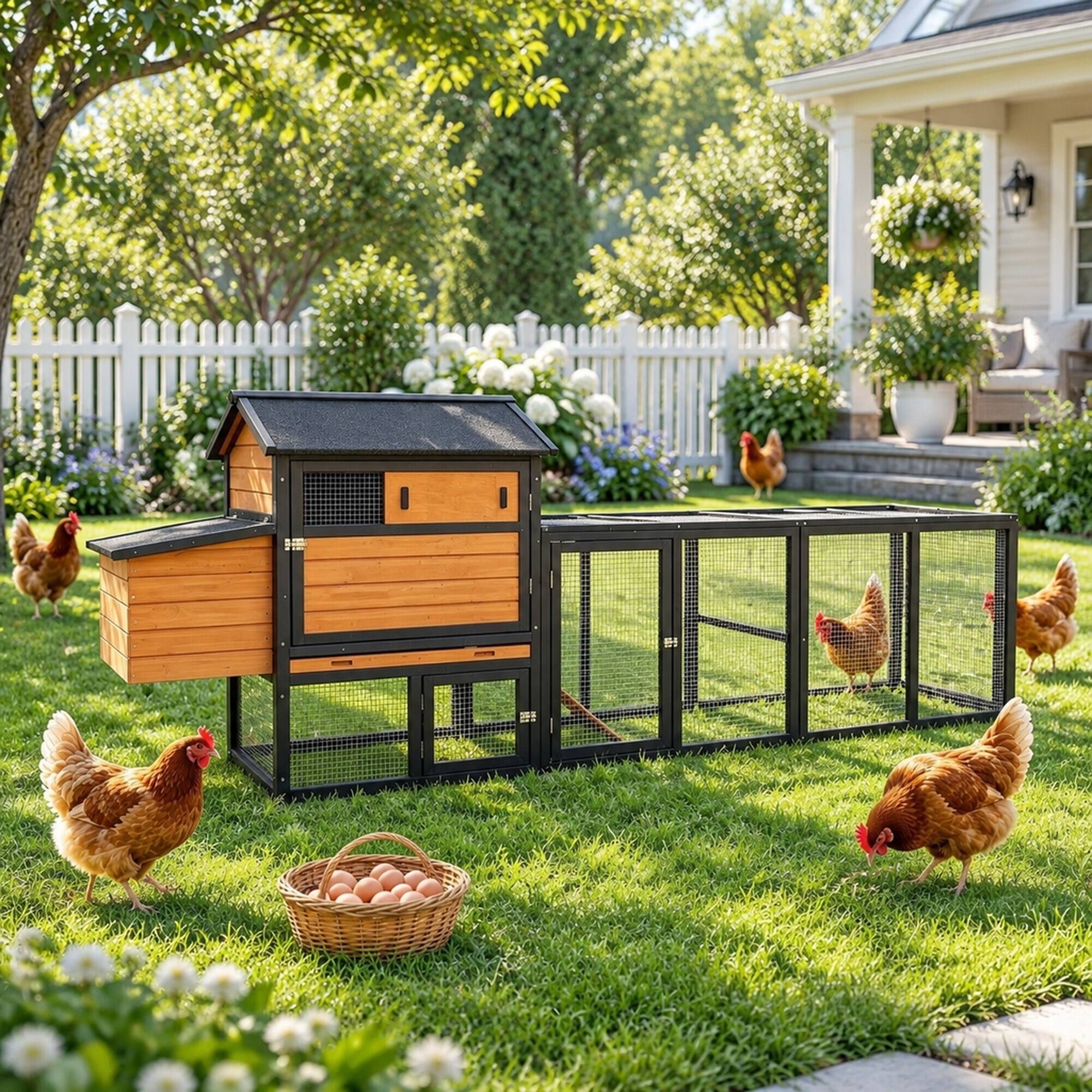 Alt View 2. RYHNUYNE - Wooden Chicken Coop, Large Outdoor Hen House, Nesting Box, Waterproof Anti-UV Roof, Backyard.