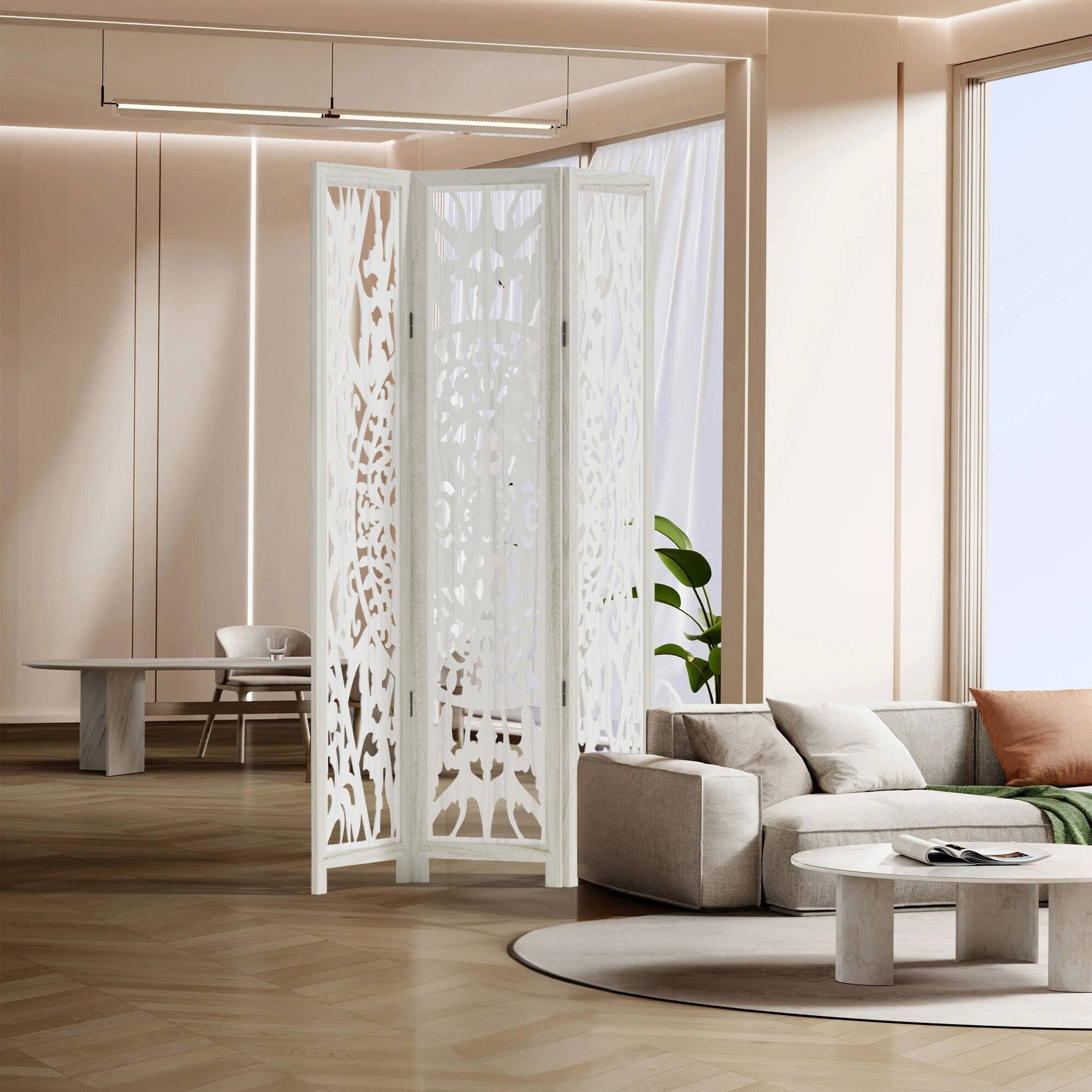 Alt View 1. PexFix - Room Divider, 3-Panel Freestanding Wood Screen, 67 in. H Rotation and Folding Privacy Screen for Office, Bedroom - White.