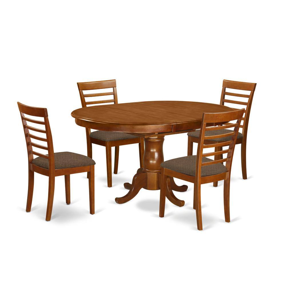Back. East West Furniture - 5 PC Dining room set for 4-Oval Dining Leaf with 4 Dining Chairs - Saddle Brown.
