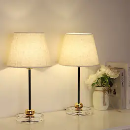 Oumilen - Set of 2 Modern Table Lamps – Fabric Shade, Acrylic Base, Black & Gold Accent for Bedroom, Living Room